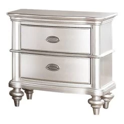 Classic Bedroom Elegant Nightstand Beige / White Finish Or Silver 2-Drawers Bedside Table Plywood Gray+Beige