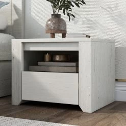 Off White Simple Style Manufacture Wood Nightstand With Gray Wood Grain Sticker Surfaces One Drawer For Bedroom Guest Room Children’s Room -Bedroom Furniture Shop 02bc01bd053d4a27abc7044098bc5d4f