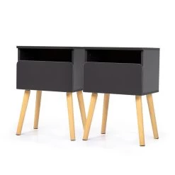 Set Of 2 Modern Nightstand, Bedroom End Table With Drawer, Shelf, Bedside Furniture For Living Room, Gray Gray 17 Set Of 2 Modern Nightstand, Bedroom End Table With Drawer, Shelf, Bedside Furniture For Living Room, Gray Gray -Bedroom Furniture Shop 02d631f4f1a14d7190743687ceed6804