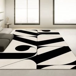 3' X 4' Modern Black & Beige Abstract Area Rug Rectangular Carpet Living Room Bedroom