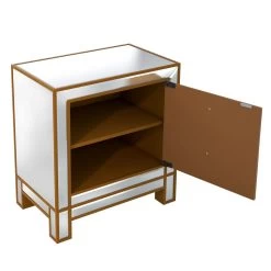 Modern Mirrored Nightstand With 2 Storage Cabinets For Living Room/Bedroom, Crystal Knobs, Silver