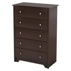 QuikFurn Dark Brown Chocolate Wood Finish 5-Drawer Bedroom Chest Of Drawers Dark Brown 