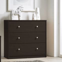 QuikFurn Modern 3-Drawer Chest Bedroom Bureau In Dark Brown Wood Finish Dark Brown -Bedroom Furniture Shop 09a51f8148c94cd1b4394f75b03899ce