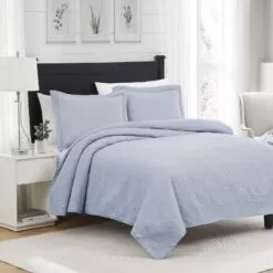 RT Designers Collection Milla 3pc Pinsonic Premium Quality All Season Quilt Set For Revitalize Bedroom King Blue Blue