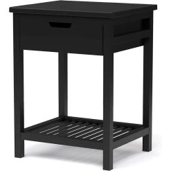 Nightstand, Bedside Table With Drawer, Square End Table, Bamboo Side Table For Bedroom, Living Room, Small Space, Modern Night Stand With Open Shelf, Set Of 1, Black -Bedroom Furniture Shop 09abec1ddccf494082578424786d260d