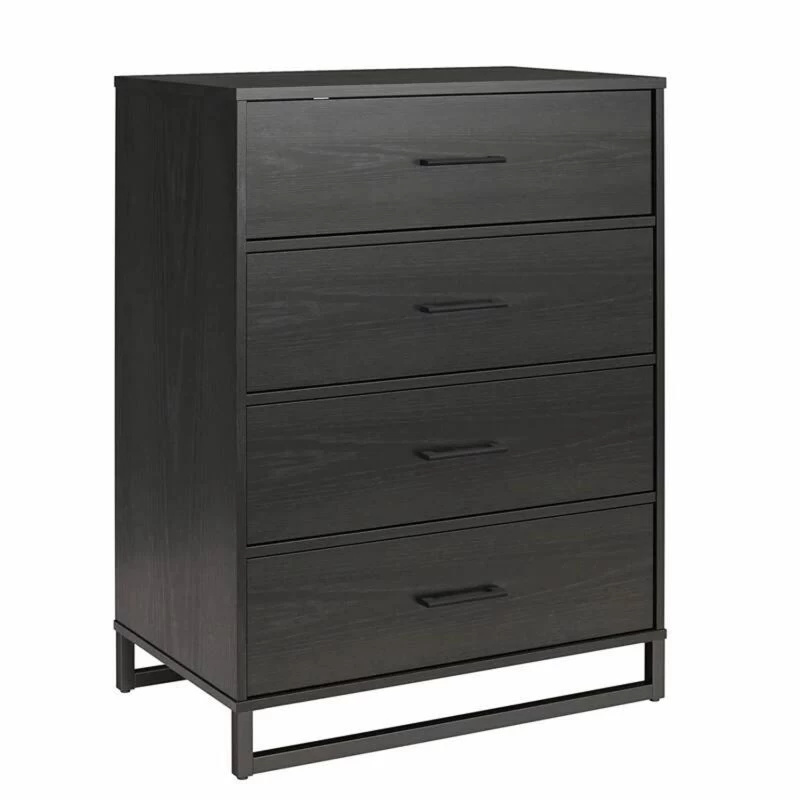 QuikFurn Modern 4-Drawer Bedroom Chest Dresser In Rustic Black Wood Finish Black 3 QuikFurn Modern 4-Drawer Bedroom Chest Dresser In Rustic Black Wood Finish Black