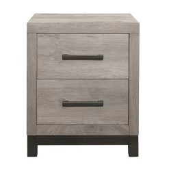 Attractive Gray Finish 1pc Nightstand Of 2x Drawers Metal Bar Hardware Premium Melamine Board Wooden Bedroom Furniture Light Gray