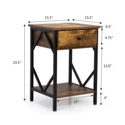 Set Of 2 Nightstand Industrial End Table With Drawer, Storage Shelf And Metal Frame For Living Room, Bedroom, Rustic Brown Black Brown -Bedroom Furniture Shop 0bfe5e49df424ffc89a58adf02167b25