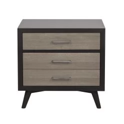 Stylish Two-Tone Finish Bedroom Nightstand Walnut Veneer Wood Retro Design 3 Drawers Tapered Legs Black+ Gray