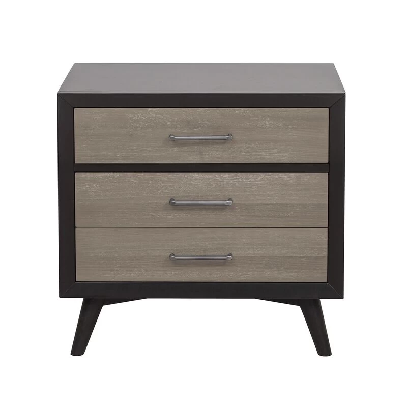 Stylish Two-Tone Finish Bedroom Nightstand Walnut Veneer Wood Retro Design 3 Drawers Tapered Legs Black+ Gray 3 Stylish Two-Tone Finish Bedroom Nightstand Walnut Veneer Wood Retro Design 3 Drawers Tapered Legs Black+ Gray