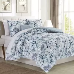 RT Designer's Collection 5 Piece Sonya Printed Complement To Any Bedroom Decor Comforter Set Queen Blue Blue