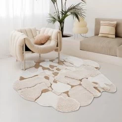 Extra 10% OFF 3' X 3' Modern Tufted 3D Beige Wool Area Rug Living Room & Bedroom Decorative Carpet -Bedroom Furniture Shop 0fed9f80972ff62285b8545540e22a24