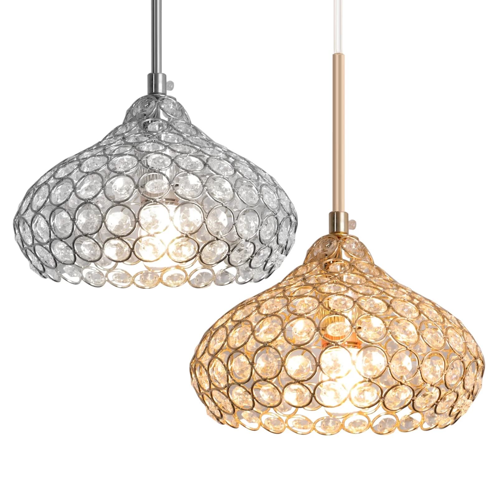 1-Light Crystal Ceiling Pendant Light Fixture For Dining Room Bedroom - 7.1x7.1" Lampshade 4 1-Light Crystal Ceiling Pendant Light Fixture For Dining Room Bedroom - 7.1x7.1" Lampshade - Image 2