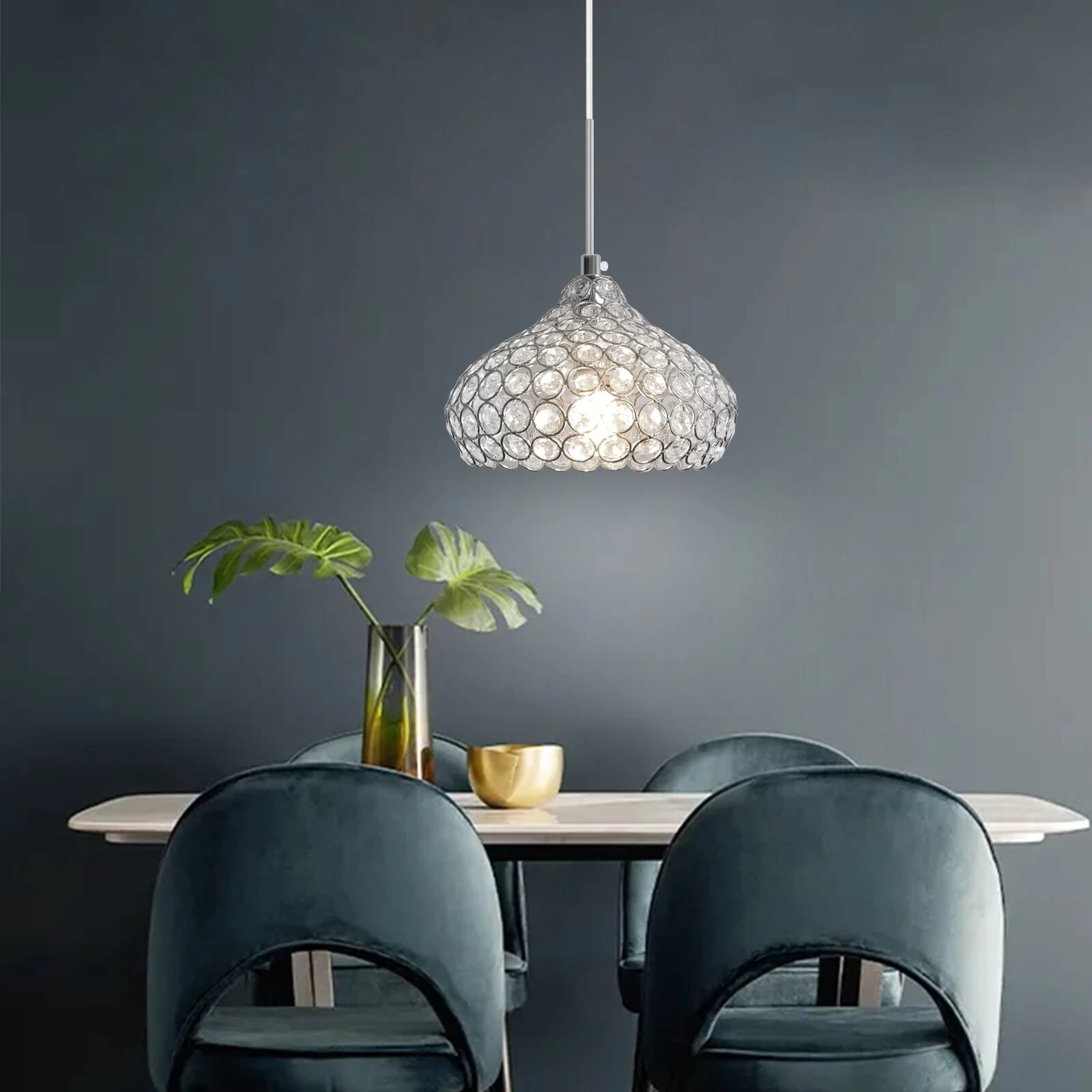 1-Light Crystal Ceiling Pendant Light Fixture For Dining Room Bedroom - 7.1x7.1" Lampshade 14 1-Light Crystal Ceiling Pendant Light Fixture For Dining Room Bedroom - 7.1x7.1" Lampshade - Image 12