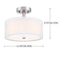 11.81 In 3-Light Modern Semi Flush Mount Ceiling Light Fixture With Fabric Shade For Bedroom, Living Room, Kitchen, Hallway,E26
