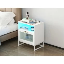 Nightstand With LED Lights / Drawer, White Bedside Table For Bedroom White 12 Nightstand With LED Lights / Drawer, White Bedside Table For Bedroom White -Bedroom Furniture Shop 1111077fd8b04f5fa0b6acb1e2e4ac69