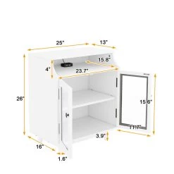 Nightstand With Storage Shelves And Cabinets For Living Room/Bedroom, Glass Door, USB Charging White -Bedroom Furniture Shop 12065c019ec443688c0e46b902ece05f