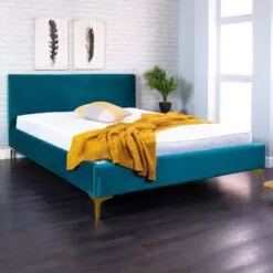 New Modern Italian Teal Fabric Bed Frame