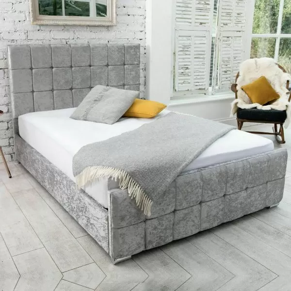 Renata Cube Fabric Upholstered Bed Frame 3 Renata Cube Fabric Upholstered Bed Frame