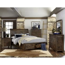 Classic Transitional Design Nightstand Burnished Finish Solid Rubberwood Bedroom Side Table Rustic Look Furniture