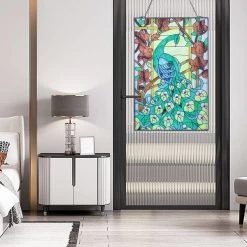 Art Deco Metal Rectangle Peacock Stained Glass Window Wall Art Decor Living Room Bedroom -Bedroom Furniture Shop 1694ccd2cb9cf4449e00b997950d3315