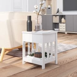 Mission Side Table, 1 Drawer Bedside Table With A Shelve Solid Wood Structure In White Paint Spray, Wooden Nightstand For Bedroom End Table For Living Room, Small Table- White -Bedroom Furniture Shop 17320d2dd83a401496cbcbb66dd623e6