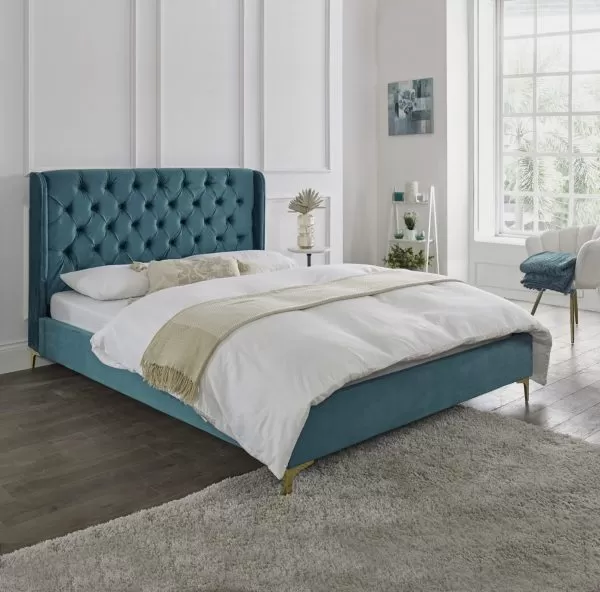 Valentina Plush Blue Teal Upholstered Bed Frame