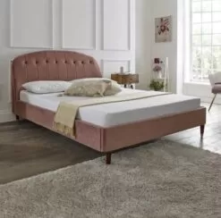Giuseppe Pink Plush Upholstered Bed Frame