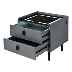 Nightstand With Wireless Charging Station,USB Charging And Adjustable LED Lights, Modern End Table With 2 Drawers For Bedroom,Gray -Bedroom Furniture Shop 1862446175d0495e8dab8c6ff146d100