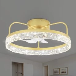 19.9" Crystal Flush Mount Ceiling Fan App Control Remote Control 6 Fan Speed 3 Light Tones With Dimming Function For Bedroom -Bedroom Furniture Shop 19.9E2809D Crystal Flush Mount Ceiling Fan App Control Remote Control 6 Fan Speed 3 Light Tones with Dimming function for Bedroom 1