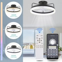 19.9" Crystal Flush Mount Ceiling Fan App Control Remote Control 6 Fan Speed 3 Light Tones With Dimming Function For Bedroom -Bedroom Furniture Shop 19.9E2809D Crystal Flush Mount Ceiling Fan App Control Remote Control 6 Fan Speed 3 Light Tones with Dimming function for Bedroom 17