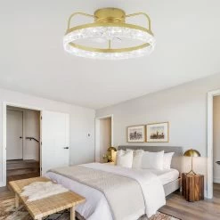 19.9" Crystal Flush Mount Ceiling Fan App Control Remote Control 6 Fan Speed 3 Light Tones With Dimming Function For Bedroom -Bedroom Furniture Shop 19.9E2809D Crystal Flush Mount Ceiling Fan App Control Remote Control 6 Fan Speed 3 Light Tones with Dimming function for Bedroom 2