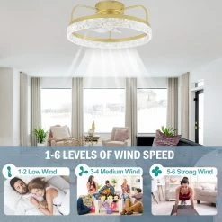 19.9" Crystal Flush Mount Ceiling Fan App Control Remote Control 6 Fan Speed 3 Light Tones With Dimming Function For Bedroom -Bedroom Furniture Shop 19.9E2809D Crystal Flush Mount Ceiling Fan App Control Remote Control 6 Fan Speed 3 Light Tones with Dimming function for Bedroom 4