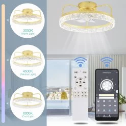 19.9" Crystal Flush Mount Ceiling Fan App Control Remote Control 6 Fan Speed 3 Light Tones With Dimming Function For Bedroom -Bedroom Furniture Shop 19.9E2809D Crystal Flush Mount Ceiling Fan App Control Remote Control 6 Fan Speed 3 Light Tones with Dimming function for Bedroom 5