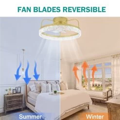19.9" Crystal Flush Mount Ceiling Fan App Control Remote Control 6 Fan Speed 3 Light Tones With Dimming Function For Bedroom -Bedroom Furniture Shop 19.9E2809D Crystal Flush Mount Ceiling Fan App Control Remote Control 6 Fan Speed 3 Light Tones with Dimming function for Bedroom 7
