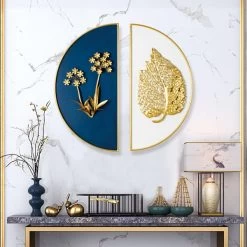 2 Pieces Glam Metal Bedroom Wall Decor Home Art In Gold & Blue With Semi-Circle Design