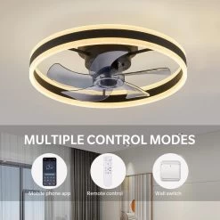 20 In. Black Low Profile Ceiling Fan With Light 6-Speed Flush Mount Ceiling Fan With App Smart Remote Control For Bedroom