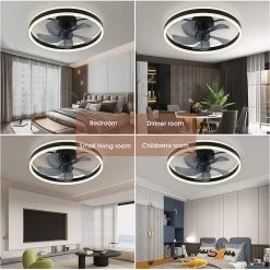 20 In. Black Low Profile Ceiling Fan With Light 6-Speed Flush Mount Ceiling Fan With App Smart Remote Control For Bedroom -Bedroom Furniture Shop 20 in. Black Low Profile Flush Mount Ceiling Fans LED Dimmable Ceiling Fan Lights Indoor Ceiling fans with App Smart Control