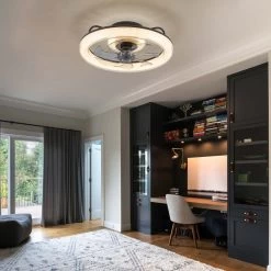 20 In. Black Modern Ceiling Fan With Light Low Profile LED Dimmable Indoor Flush Mount Ceiling Fan With Remote For Bedroom 18 20 In. Black Modern Ceiling Fan With Light Low Profile LED Dimmable Indoor Flush Mount Ceiling Fan With Remote For Bedroom -Bedroom Furniture Shop 20 in. Modern Ceiling Fan With Light and Remote Low Profile Black Indoor LED Flush Mount Ceiling Fan for Bedroom 1