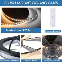 20 In. Black Modern Ceiling Fan With Light Low Profile LED Dimmable Indoor Flush Mount Ceiling Fan With Remote For Bedroom 21 20 In. Black Modern Ceiling Fan With Light Low Profile LED Dimmable Indoor Flush Mount Ceiling Fan With Remote For Bedroom -Bedroom Furniture Shop 20 in. Modern Ceiling Fan With Light and Remote Low Profile Black Indoor LED Flush Mount Ceiling Fan for Bedroom 4