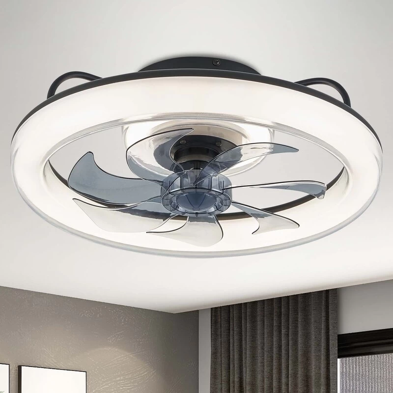 20 In. Black Modern Ceiling Fan With Light Low Profile LED Dimmable Indoor Flush Mount Ceiling Fan With Remote For Bedroom 4 20 In. Black Modern Ceiling Fan With Light Low Profile LED Dimmable Indoor Flush Mount Ceiling Fan With Remote For Bedroom - Image 2