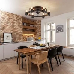 20 In. Modern Farmhouse Flush Mount Ceiling Fan Light With Remote Black 6-Light LED Low Profile Ceiling Fan For Bedroom