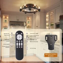 20 In. Modern Farmhouse Flush Mount Ceiling Fan Light With Remote Black 6-Light LED Low Profile Ceiling Fan For Bedroom -Bedroom Furniture Shop 20 in. Modern Farmhouse Ceiling Fan with Light Black Low Profile FLush Mount Ceiling Light with Remote for Bedroom 6