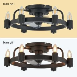 20 In. Modern Farmhouse Flush Mount Ceiling Fan Light With Remote Black 6-Light LED Low Profile Ceiling Fan For Bedroom -Bedroom Furniture Shop 20 in. Modern Farmhouse Ceiling Fan with Light Black Low Profile FLush Mount Ceiling Light with Remote for Bedroom 7