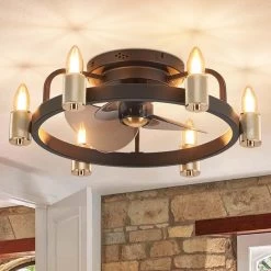20 In. Modern Farmhouse Flush Mount Ceiling Fan Light With Remote Black 6-Light LED Low Profile Ceiling Fan For Bedroom -Bedroom Furniture Shop 20 in. Modern Farmhouse Flush mount Ceiling Fan Light with Remote Black 6 Light LED Low Profile Ceiling Fan for Bedroom