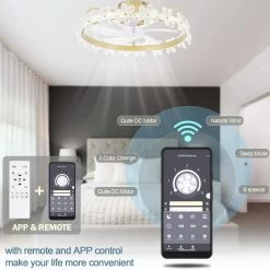 20" Golden Crystal Flowers Ceiling Fan With LED Kit 3 Color Tone 6 Fan Speed App Control And Remote Control Bedroom Ceiling Fan -Bedroom Furniture Shop 2022 Golden Crystal Flowers Ceiling Fan with LED Kit 3 Color Tone 6 Fan Speed App Control and Remote Control Bedroom Ceiling Fan 3