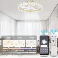 20" Golden Crystal Flowers Ceiling Fan With LED Kit 3 Color Tone 6 Fan Speed App Control And Remote Control Bedroom Ceiling Fan -Bedroom Furniture Shop 2022 Golden Crystal Flowers Ceiling Fan with LED Kit 3 Color Tone 6 Fan Speed App Control and Remote Control Bedroom Ceiling Fan 4