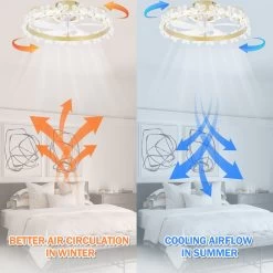 20" Golden Crystal Flowers Ceiling Fan With LED Kit 3 Color Tone 6 Fan Speed App Control And Remote Control Bedroom Ceiling Fan -Bedroom Furniture Shop 2022 Golden Crystal Flowers Ceiling Fan with LED Kit 3 Color Tone 6 Fan Speed App Control and Remote Control Bedroom Ceiling Fan 5