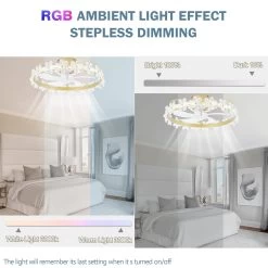 20" Golden Crystal Flowers Ceiling Fan With LED Kit 3 Color Tone 6 Fan Speed App Control And Remote Control Bedroom Ceiling Fan -Bedroom Furniture Shop 2022 Golden Crystal Flowers Ceiling Fan with LED Kit 3 Color Tone 6 Fan Speed App Control and Remote Control Bedroom Ceiling Fan 6