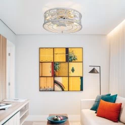 20" Vintage Cream White Caged Light Ceiling Fan, Flush Mount Drum Shaped Classic Ceiling Fan For Bedroom -Bedroom Furniture Shop 2022 Low Profile Vantage Cream White Caged Light With Ceiling Fan2C Flush Mount Drum Shaped Ceiling Fan2C Remote Control 2